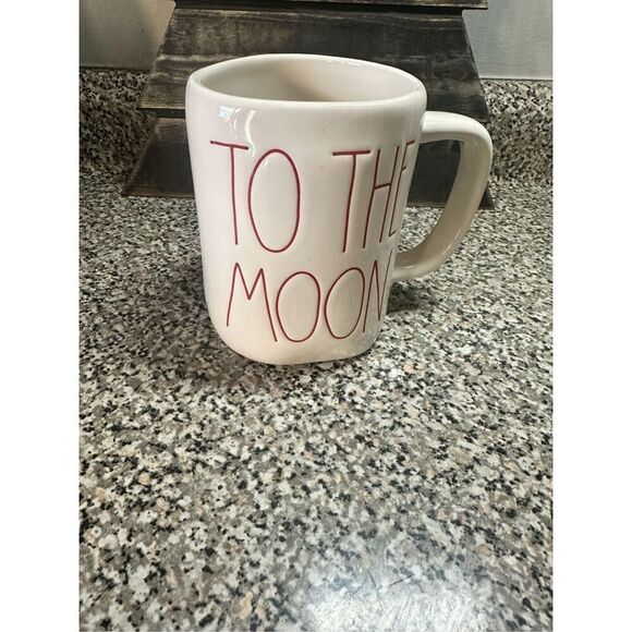 Rae Dunn TO THE MOON, AND BACK double sided Ceramic Coffee Tea Mug White - Picture 1 of 1